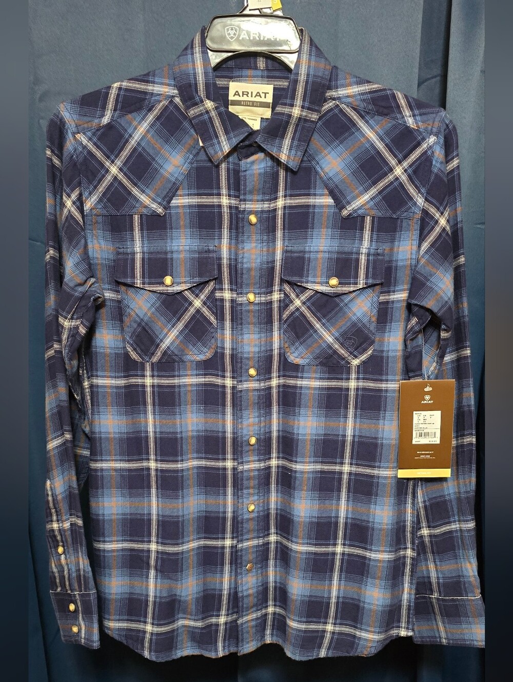 Ariat Small Men's NWT Blue Plaid Button-Down Casual Shirt Snap Buttons